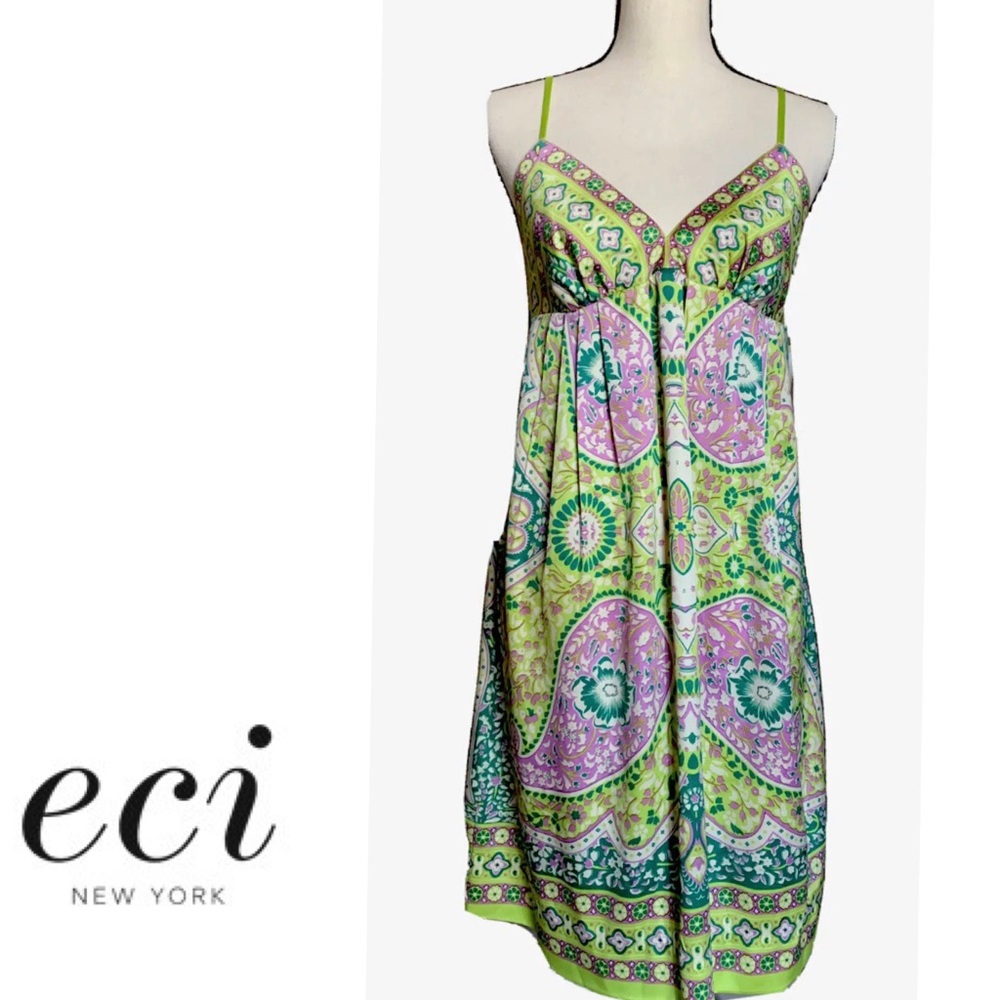 ECI New York lime & purple stretch sundress NWT 8